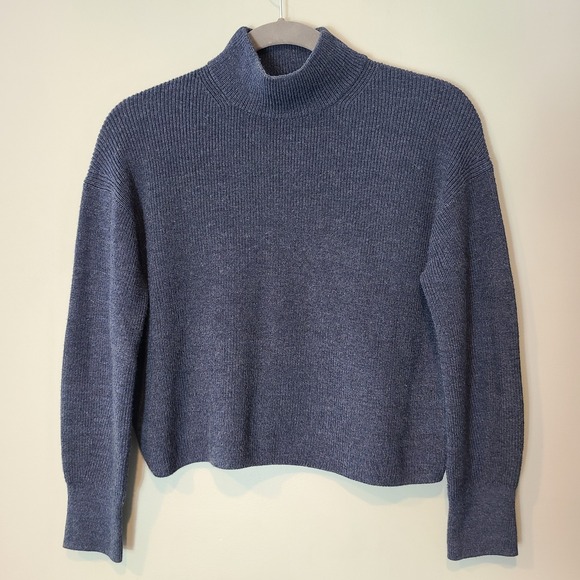 lululemon athletica Sweaters - Lululemon Merino Wool-Blend Rib Turtleneck Sweater Size 8 Crop Blue Minimalist